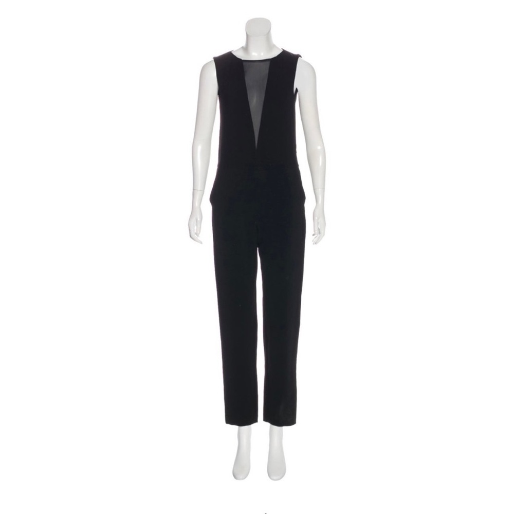 Maje plunge mesh neckline sleeveless jumpsuit 40% polyester 60% acetate exterior